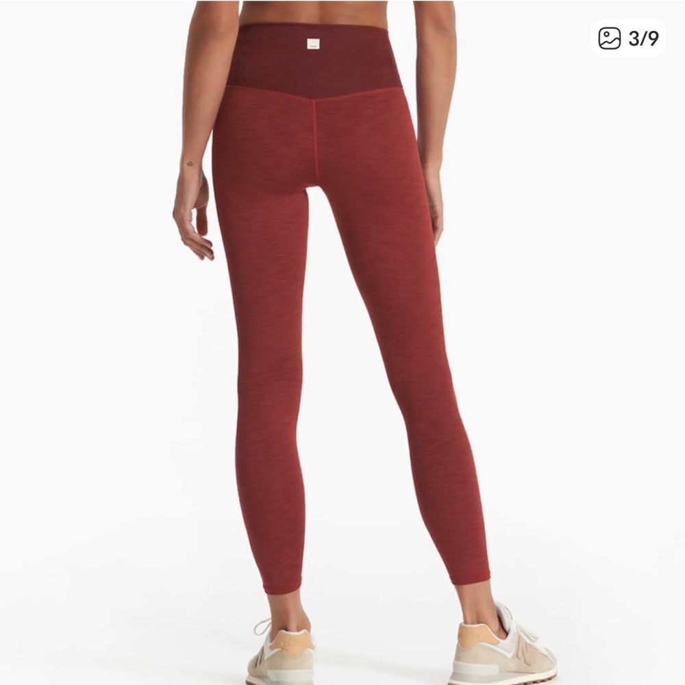 Vuori Lux Rib Studio Leggings Currant Heather burnt red color size large - Picture 2 of 13